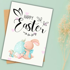 Tarjeta de Pascua imprimible, linda tarjeta de conejito de Pascua para niños, postal de conejo de Pascua, descarga instantánea, tarjeta de felicitación de Pascua, impresión digital