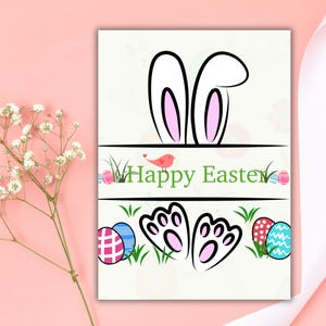 Joyeuses Pâques carte imprimable Lapin mignon carte de Pâques pour enfants Lapin de Pâques lapin carte postale téléchargement immédiat carte de voeux de Pâques impression numérique
