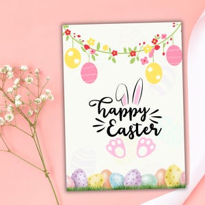 Joyeuses Pâques carte imprimable Lapin mignon carte de Pâques pour enfants Lapin de Pâques lapin carte postale téléchargement immédiat carte de voeux de Pâques impression numérique