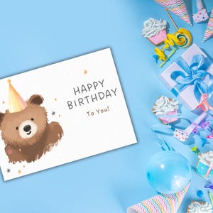 Happy Birthday Card Digital Download Birthday Card Printable Birthday Cake Card Print at Home Birthday Card Bear Birthday Card for Her