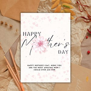 Printable Digital Mother's Day Card for Mom Instant Download Greeting Card with Flowers Perfect DIY Mother's Day Gift Idea card for her
