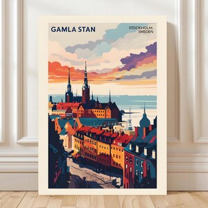 Gamla Stan Stockholm Travel Poster, Old Town Gala Stan Wall Art, Historical Village in Stockholm Sweden Digital Download, Sweden Travel Art