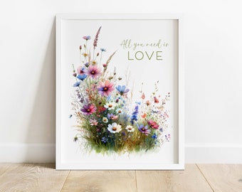 ALL YOU NEED Is Love Printable Wall Art | Instant Download | Seasonal Printable | Spring Wall Art | Spring Home Decor