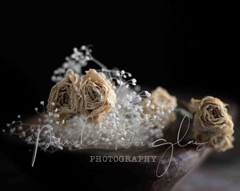 MOODY DRIED PEONIES In a Bread Bowl Photograph | Still Life  | Fine Art Photography | Moody Photography | Wall Décor | Gift | Photograph