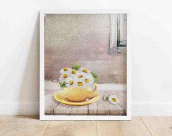 DAISIES IN YELLOW Cup Printable Wall Art | Farmhouse Wall Art | Country/Rustic Wall Art | Watercolor Illustration | Digital Download