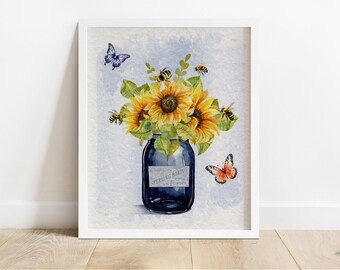 SUNFLOWERS IN BLUE Vase Printable Wall Art | Instant Download | Seasonal Printable | Spring Wall Art | Spring Home Decor