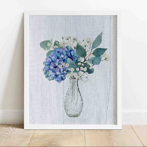 BLUE HYDRANGEAS Printable Wall Art | Farmhouse Wall Art | Country/Rustic Wall Art | Watercolor Illustration | Digital Download