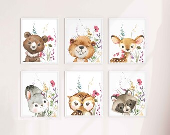 Woodland Baby Portraits Nursery Wall Art | Modern Wall Art | Printable Wall Art | Nursery Wall Décor | Digital Download