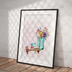 FLOWERS IN COWGIRL Boots Printable Wall Art Instant Download Seasonal Printable Spring Wall Art Spring Home Décor image 3