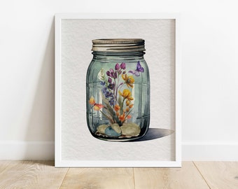 FLOWERS IN A Jar Printable Wall Art | Instant Download | Seasonal Printable | Spring Wall Art | Spring Home Decor