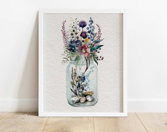 FLOWERS IN JAR With Bubbles Printable Wall Art | Instant Download | Seasonal Printable | Spring Wall Art | Spring Home Decor