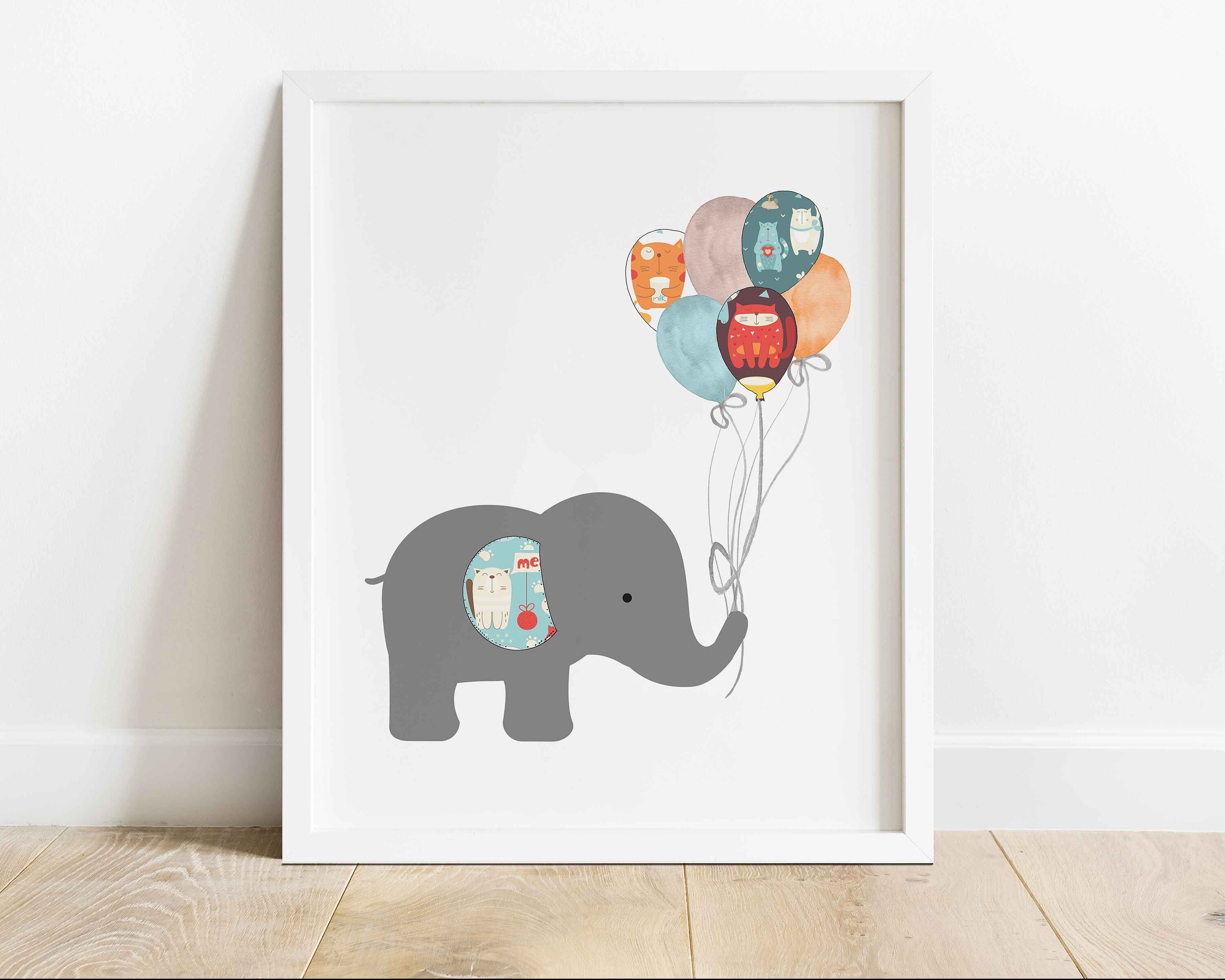 Elephant With Balloons Nursery Wall Art Modern Wall Art Etsy