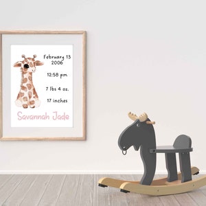 Giraffe Girl Custom Modern Birth Announcement Newborn Birth Stats Welcome to New Baby Modern Wall Art Printable Wall Art image 3