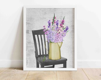 LILACS AND LAVENDER Printable Wall Art | Farmhouse Wall Art | Country/Rustic Wall Art | Watercolor Illustration | Digital Download