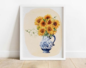 SUNFLOWERS IN PITCHER Printable Wall Art | Instant Download | Seasonal Printable | Spring Wall Art | Spring Home Decor