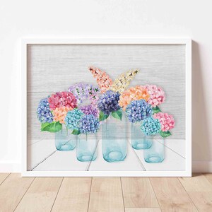 COLORFUL HYDRANGEAS Printable Wall Art | Farmhouse Wall Art | Country/Rustic Wall Art | Watercolor Illustration | Digital Download