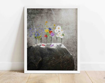 WILDFLOWERS ON ROCK Printable Wall Art | Farmhouse Wall Art | Country/Rustic Wall Art | Watercolor Illustration | Digital Download