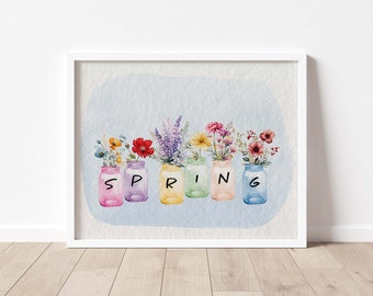 FLOWERS IN SPRING Jars Printable Wall Art | Instant Download | Seasonal Printable | Spring Wall Art | Spring Home Decor