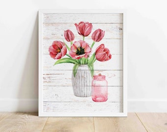 TULIPS Printable Wall Art | Farmhouse Wall Art | Country/Rustic Wall Art | Watercolor Illustration | Digital Download