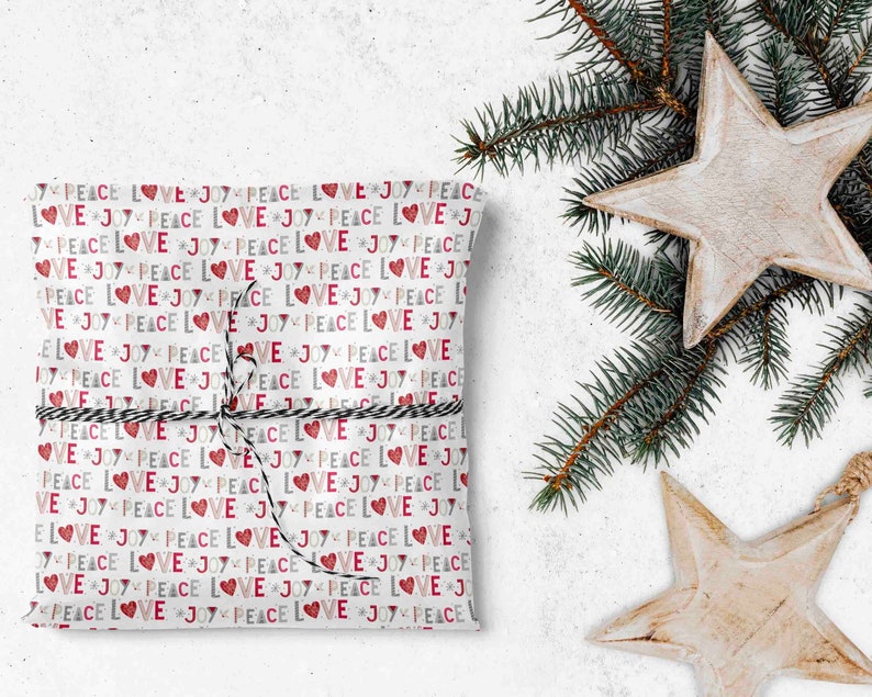 PEACE LOVE JOY Christmas Wrapping Paper with Matching Tags Etsy