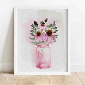 WATERCOLOR CONE FLOWERS Printable Wall Art | Farmhouse Wall Art | Country/Rustic Wall Art | Watercolor Illustration | Digital Download