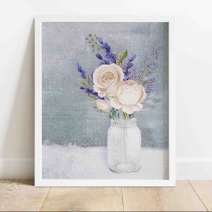 WHITE FLOWERS Printable Wall Art | Farmhouse Wall Art | Country/Rustic Wall Art | Watercolor Illustration | Digital Download