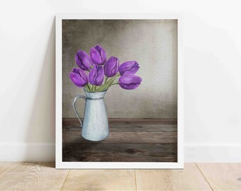 PURPLE TULIPS Printable Wall Art | Farmhouse Wall Art | Country/Rustic Wall Art | Watercolor Illustration | Digital Download