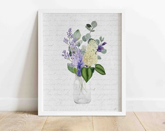 LILACS ON CANVAS Printable Wall Art | Farmhouse Wall Art | Country/Rustic Wall Art | Watercolor Illustration | Digital Download