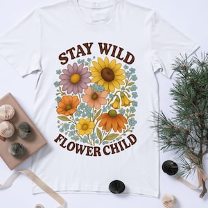 Stay Wild Flower-kindershirt: uniseks T-shirt met retro bloemenprint