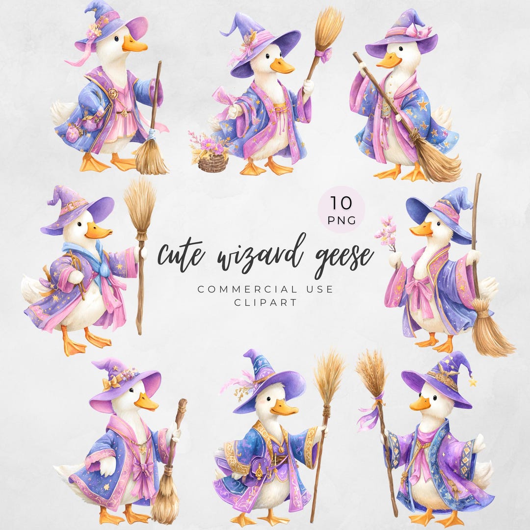 Goose Using Magic Cute Wizard Goose Clipart โ Magical Geese With Hats & Brooms, Fantasy ...