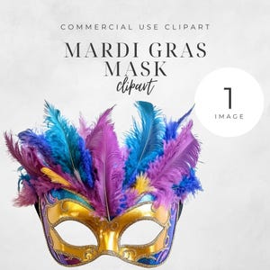 Clipart de mardi gras, masque de plumes PNG, autocollant numérique, illustration de mascarade, travaux manuels imprimables de scrapbooking, usage Commercial