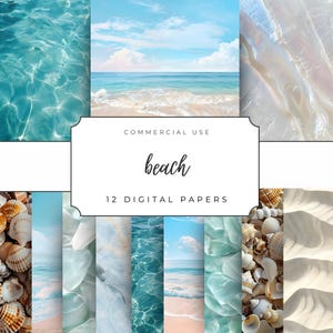 Beach Digital Paper Pack, Coastal Ocean Water Textures, Seashell Sand Patterns, Tropical Summer Aesthetic Backgrounds, Commercial Use