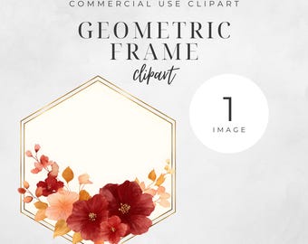 Clipart con cornice dorata, PNG floreale per matrimonio, illustrazione di fiori ad acquerello, eleganti articoli artigianali per eventi, modello di logo per uso commerciale