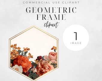 Clipart di fiori ad acquerello, PNG di matrimonio floreale, illustrazione con cornice dorata, eleganti articoli artigianali per eventi, uso commerciale