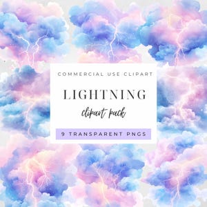 Lightning Clipart, Thunderstorm PNGs, Stormy Skies Rain Clouds Images, Pastel Skies, Commerical Use