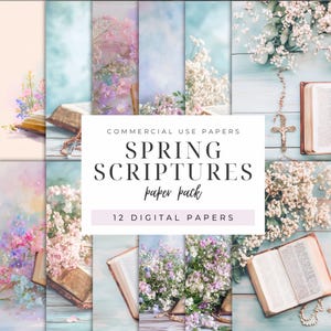Spring Scriptures Digital Paper Pack, Faith Scrapbooking, Paper Craft, Junk Journal Supplies, Jesus Planner Sticker Clipart, Commercial Use