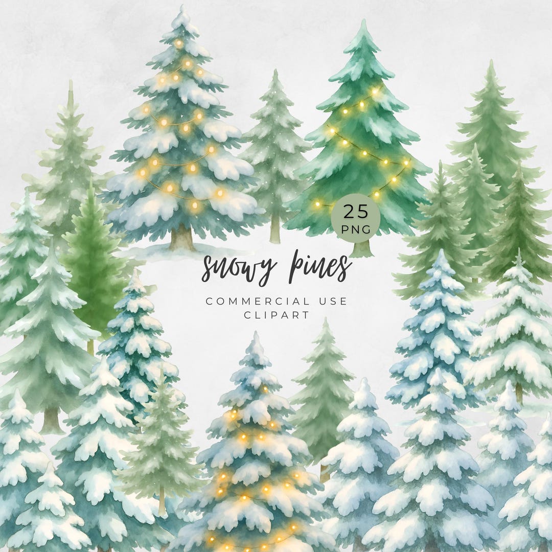 Snowy Pines Clipart – Winter Pine Trees, Snow Forest PNG Graphics for ...