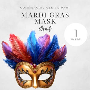 Clipart de mardi gras, masque de plumes PNG, autocollant numérique, illustration de mascarade, travaux manuels imprimables de scrapbooking, usage Commercial