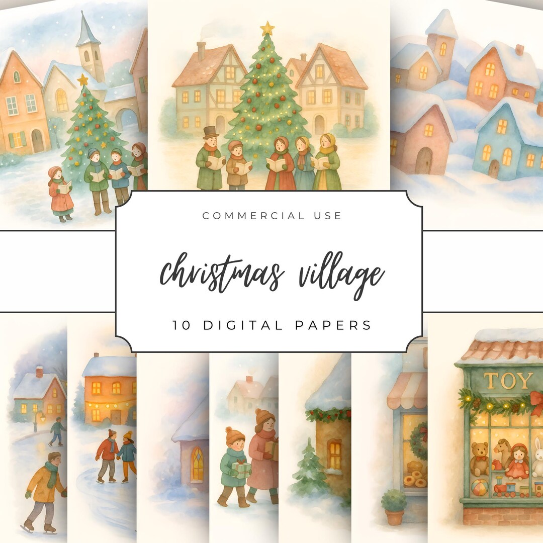 Christmas Village Digital Paper – Cozy Winter Town Backgrounds, Holiday ...