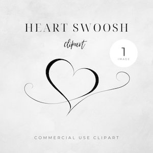 Modern Heart Clipart, Digital PNG, Design for Weddings & Home Decor, Commercial Use Heart Swoosh Image, Stationery Clip art