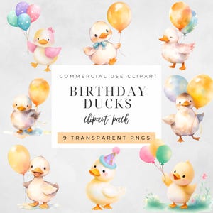 Duck With Balloon Clipart, Watercolour Birthday, Baby Shower, Nursery Room Decor Images, One Lucky Duck PNG, Commercial Use Graphics