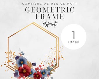 Clipart floreale con cornice dorata, PNG floreale per matrimonio, illustrazione floreale ad acquerello, eleganti articoli artigianali per eventi, uso commerciale