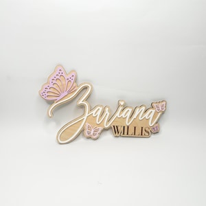 Butterfly Name Sign | Personalized Baby Name Sign | Nursery Wall Decor | Custom Wood Sign | Baby Shower Gift | Girl Name Plaque