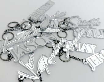 Personalized Mirrored Acrylic Name Keychain | Bag Tag