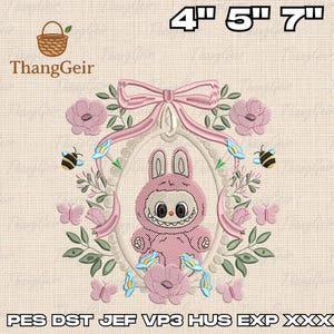 Disegno da ricamo "Fuffy Monster", disegno da ricamo "Coquette Mirror Bow", disegno da ricamo "Fiocco specchiato", disegno da ricamo "Cartone animato", download digitale, ThangGeir