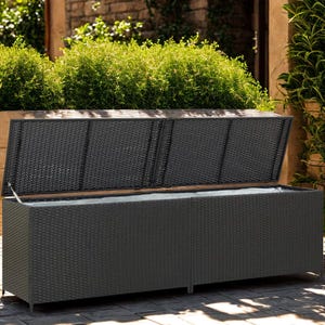 Patio Storage Box Black Poly Rattan – Spacious Outdoor Weather Resistant Organizer for Garden & Patio Accessories with Easy Access Design