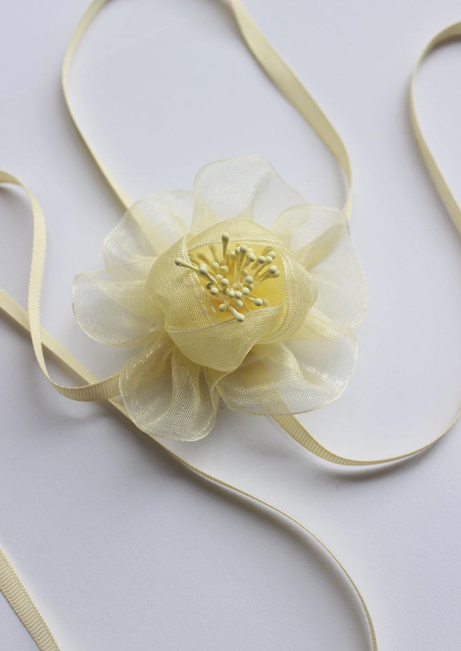Yellow Flower Organza Choker – Lightweight Romantic Handmade Necklace with Ribbon Tie, Soft Backing, Summer Accessory