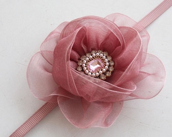 Handmade Pink Organza Choker Necklace – Lightweight Romantic Necklace | Satin Ribbon, Pearl Accents, Romantic Gift for Her