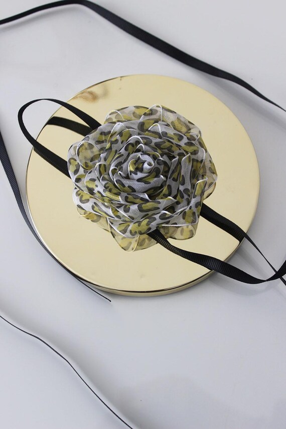 Leopard Print Organza Choker: Sheer Gothic Ribbon Necklace UK