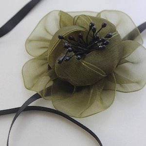 Green Organza Flower Choker: Handmade Romantic Cottagecore Necklace